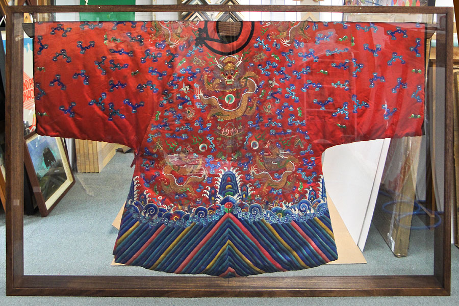 Kimono suspended in double sided Tasmanian oak display case – Andrew ...